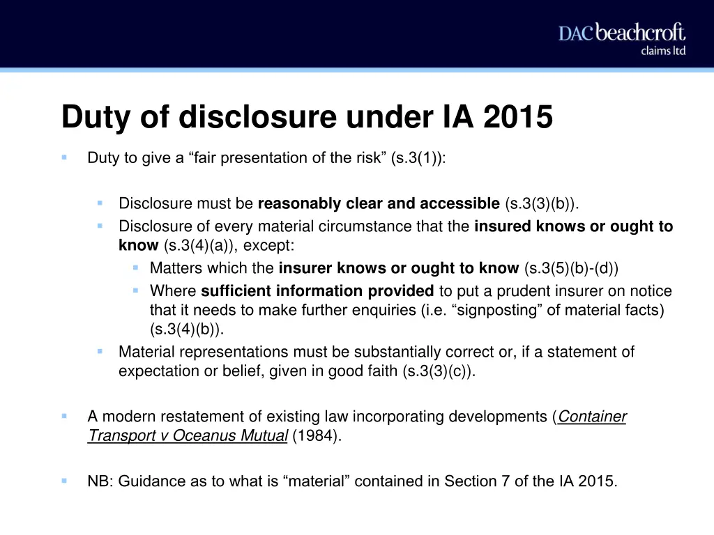 duty of disclosure under ia 2015