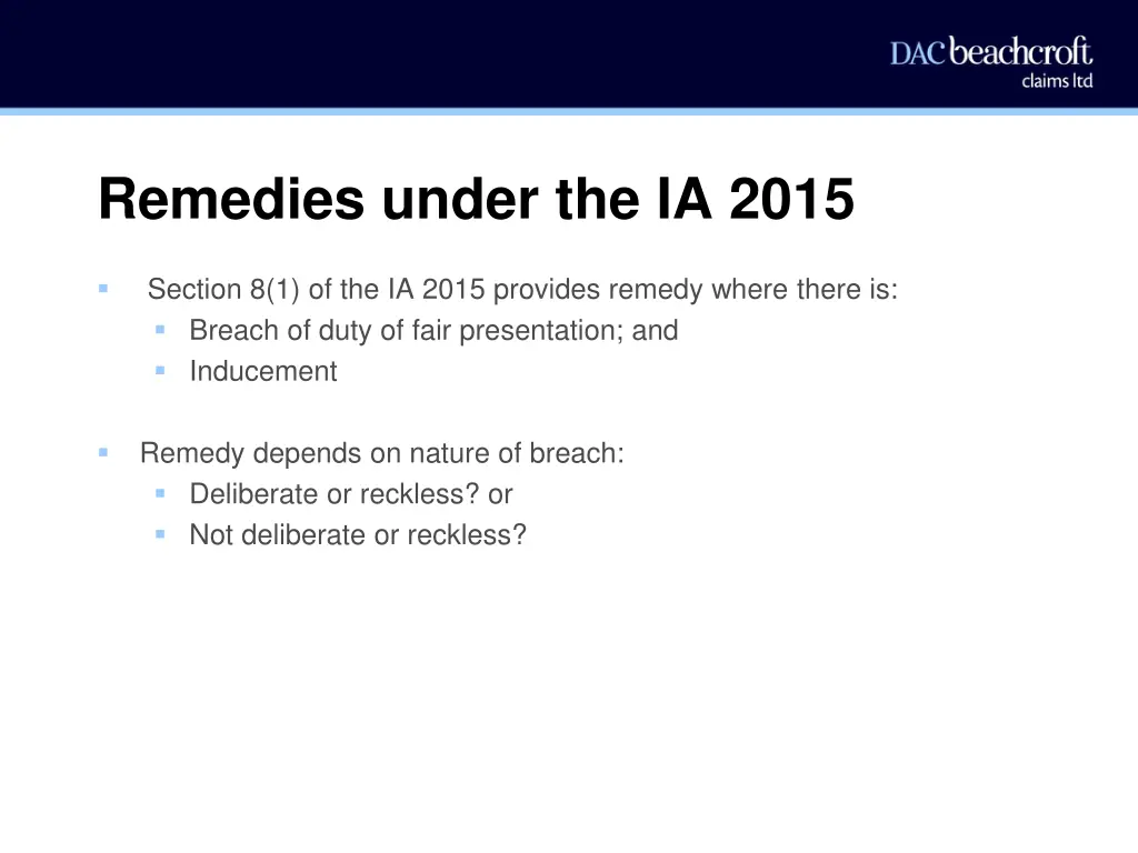 remedies under the ia 2015