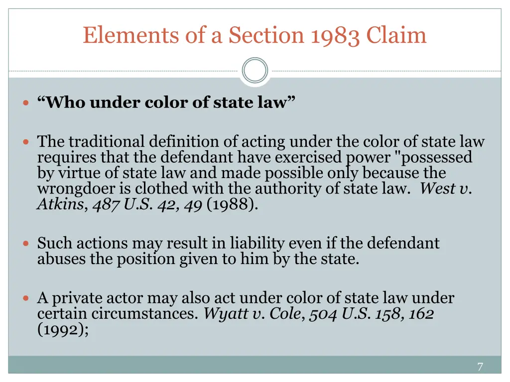 elements of a section 1983 claim 1