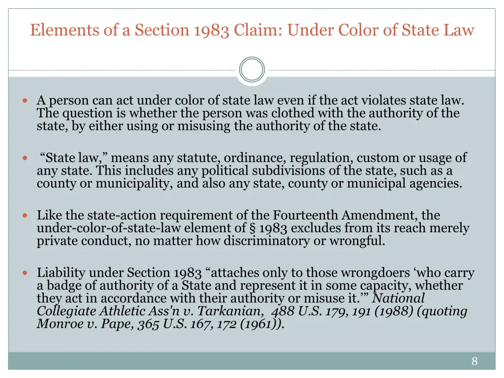 elements of a section 1983 claim under color