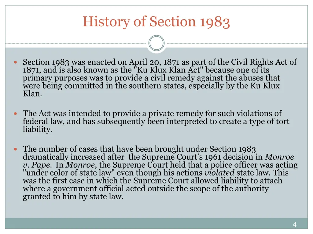 history of section 1983