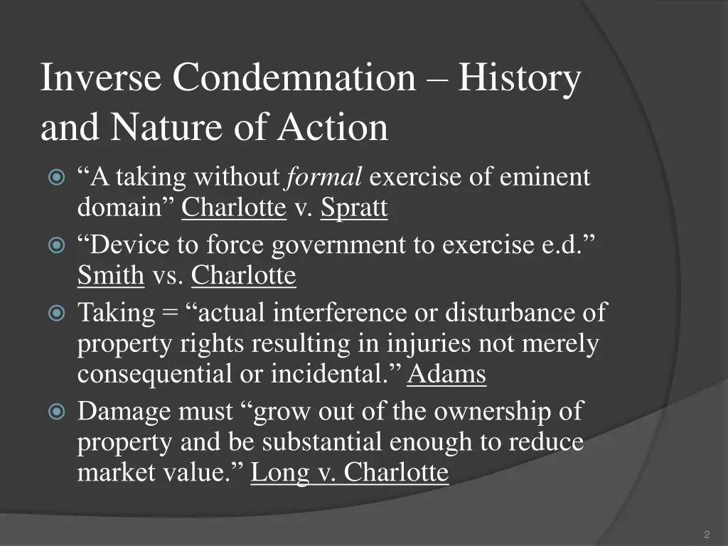 inverse condemnation history and nature of action