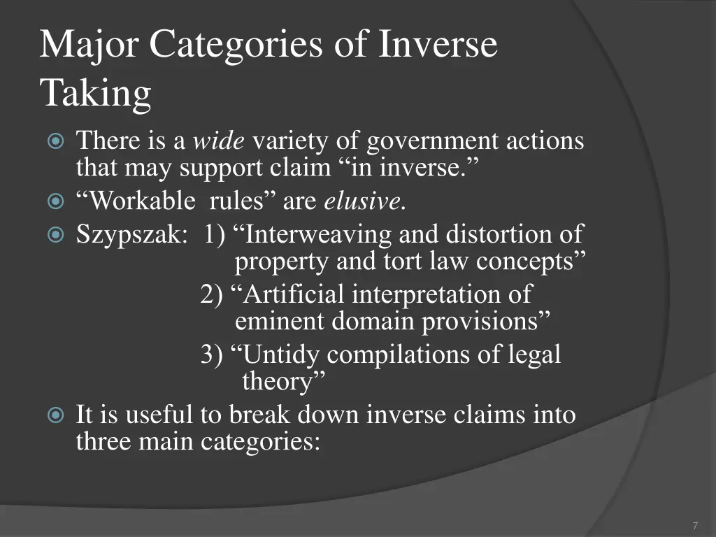 major categories of inverse taking there