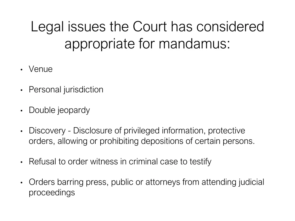 legal issues the court has considered appropriate