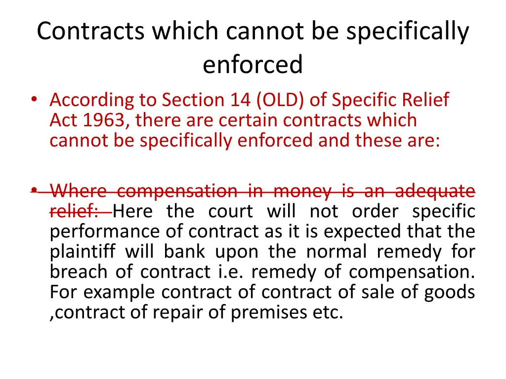 contracts which cannot be specifically enforced