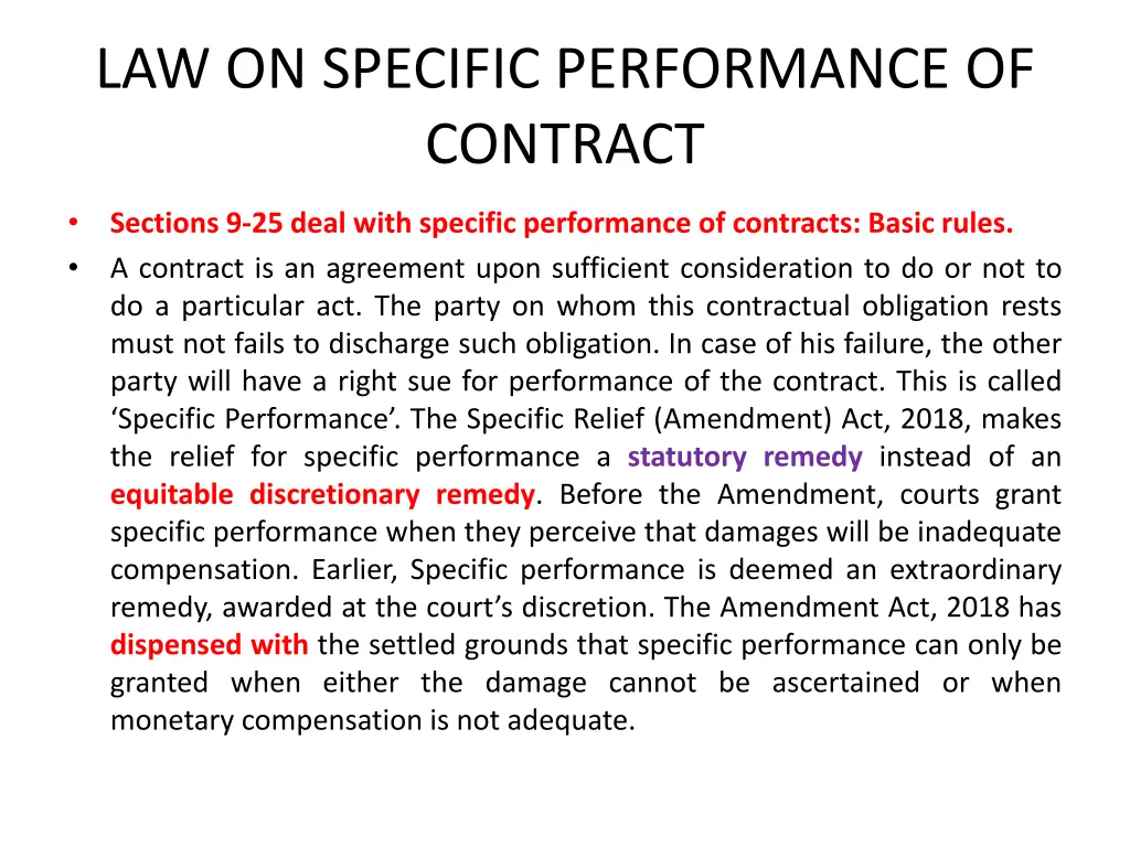 law on specific performance of contract