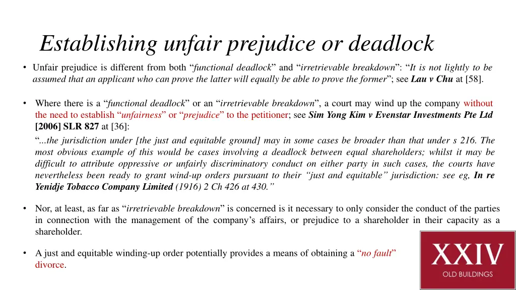 establishing unfair prejudice or deadlock