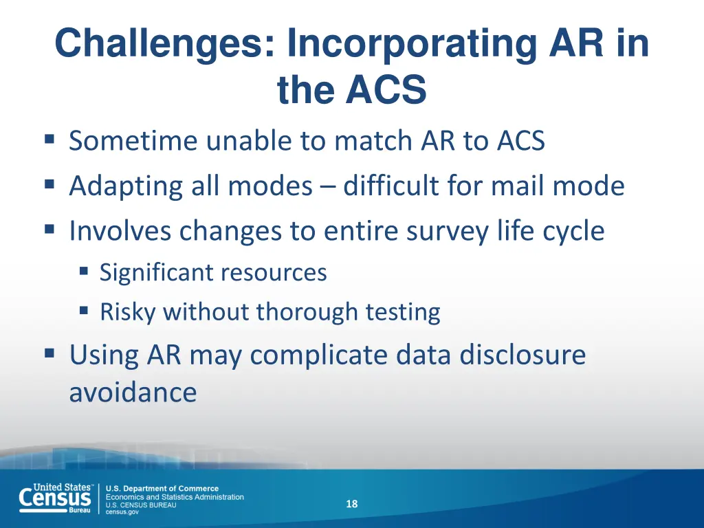 challenges incorporating ar in the acs sometime