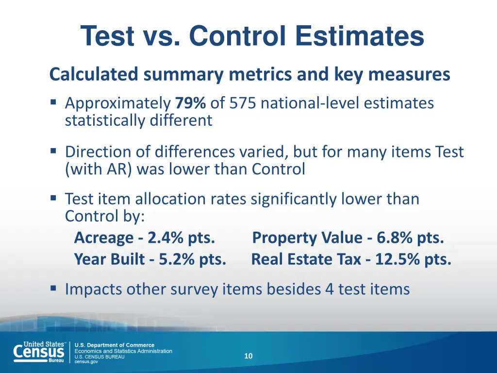 test vs control estimates