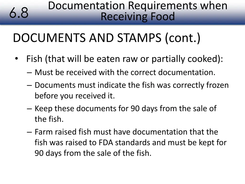 documentation requirements when receiving food 2