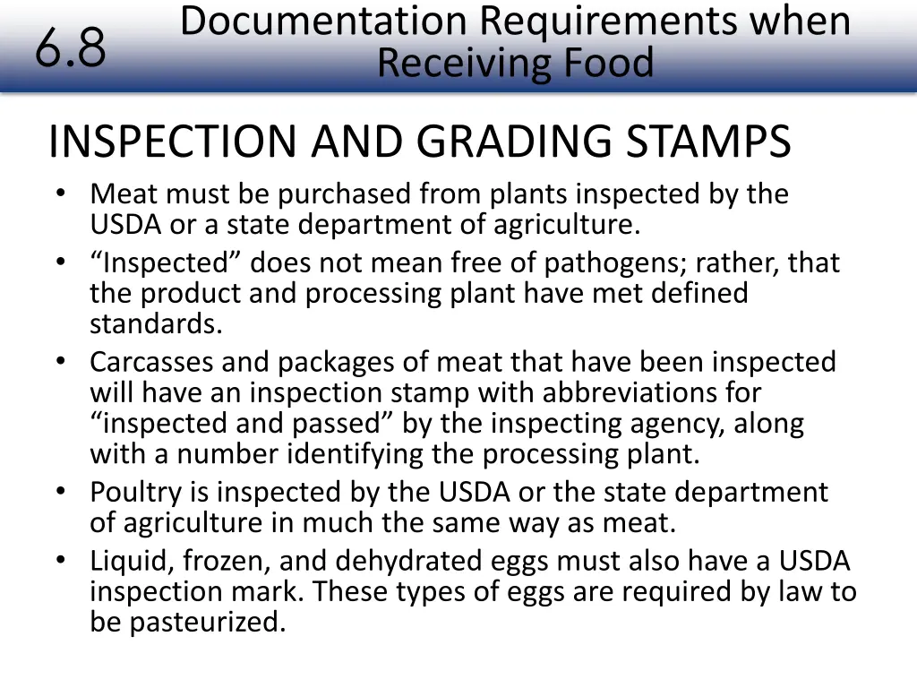 documentation requirements when receiving food