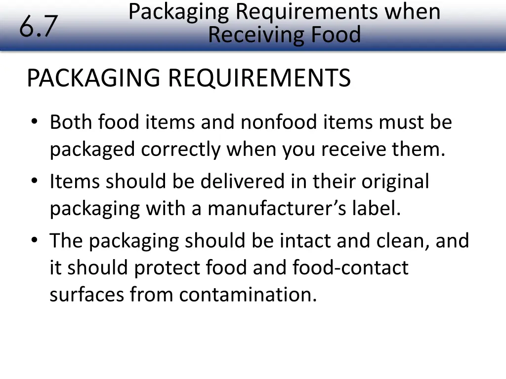 packaging requirements when receiving food