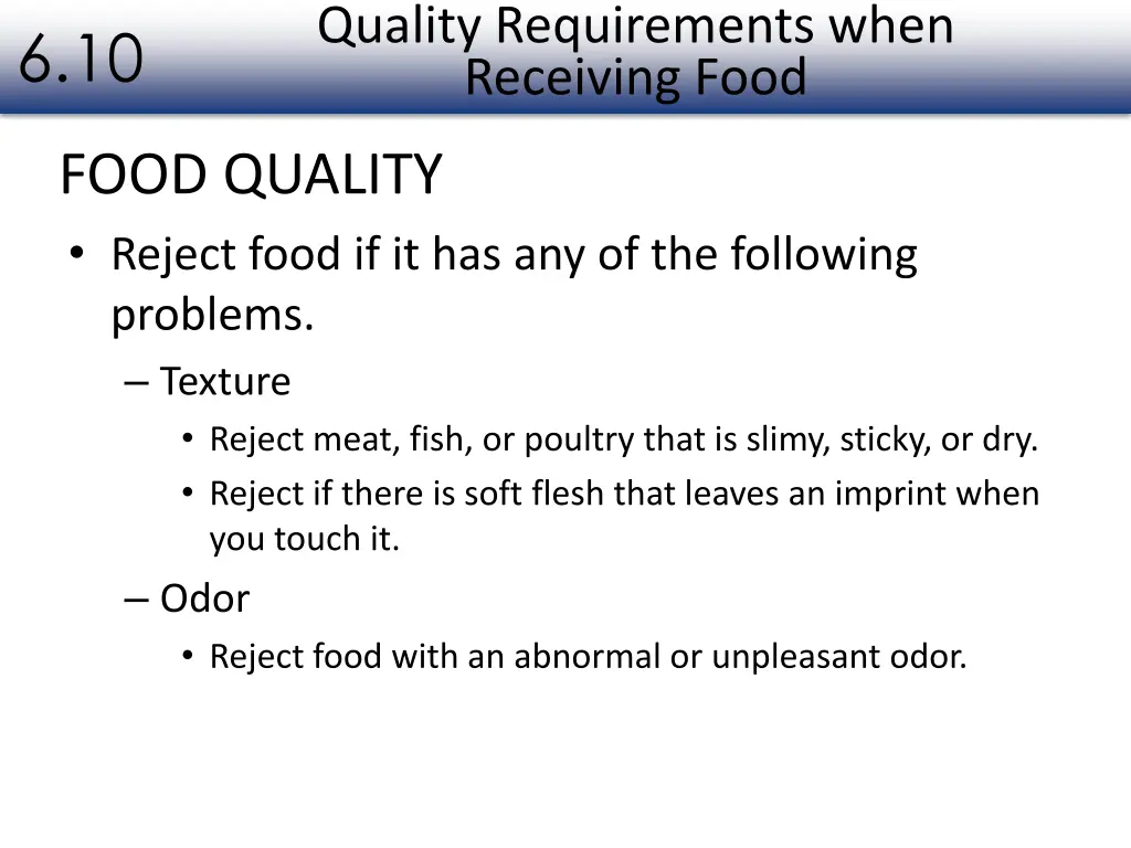 quality requirements when receiving food 1