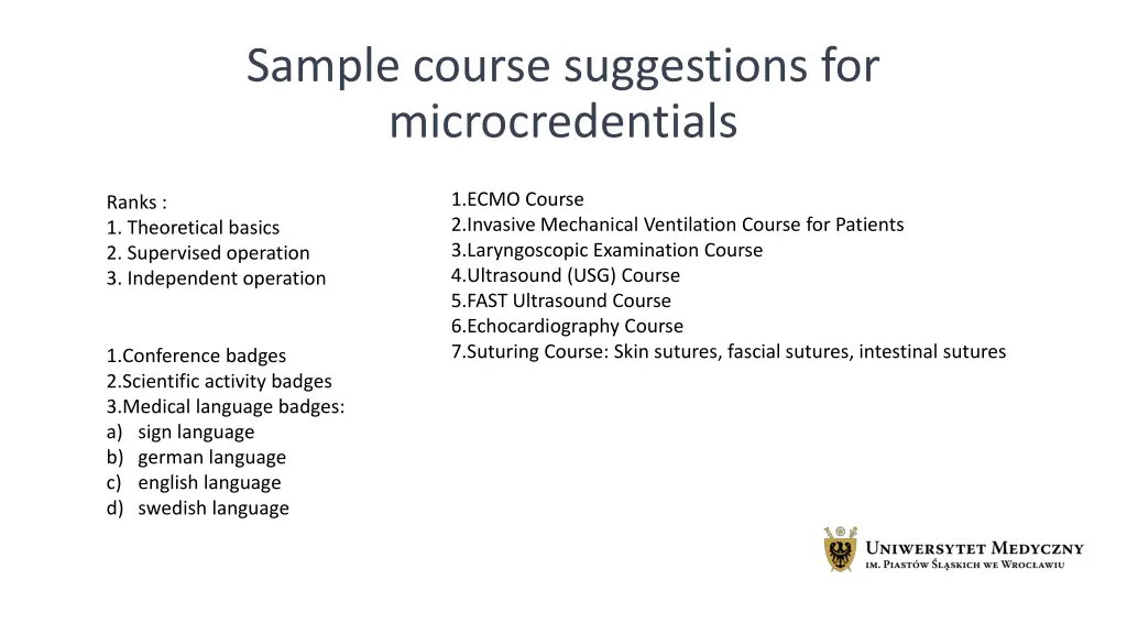 sample course suggestions for microcredentials