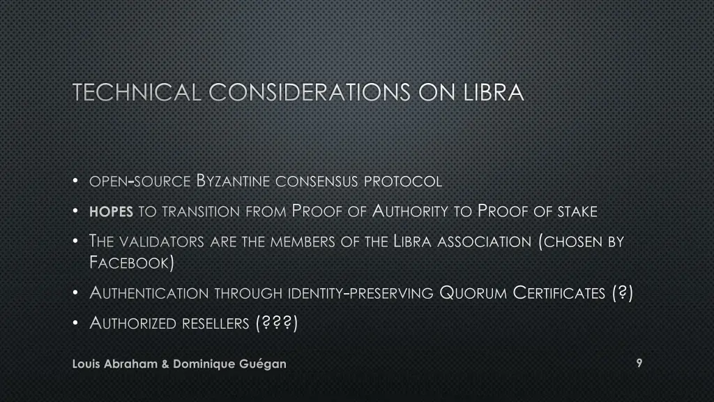 technical considerations on libra