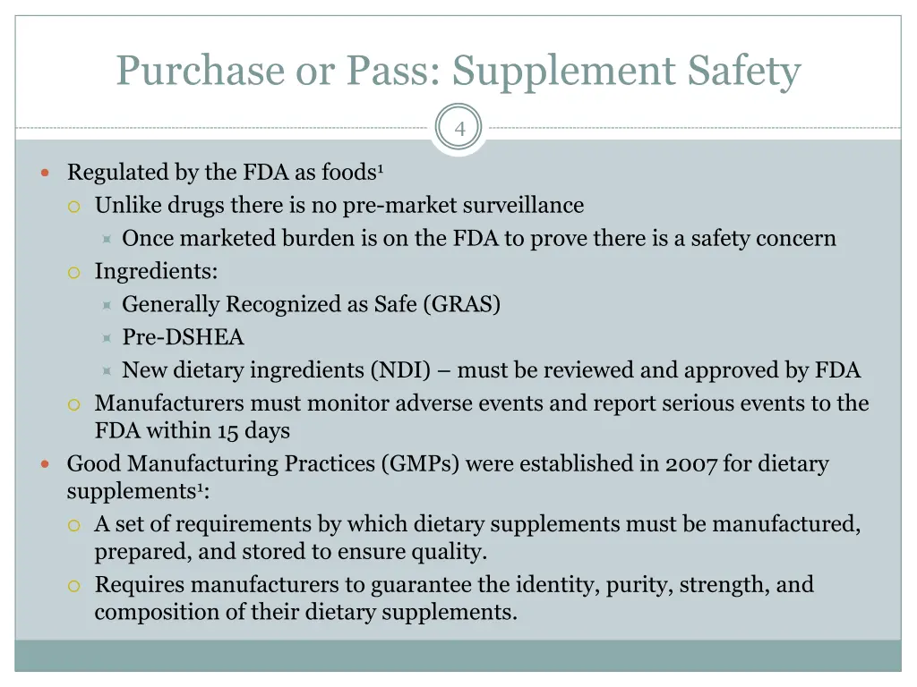 purchase or pass supplement safety