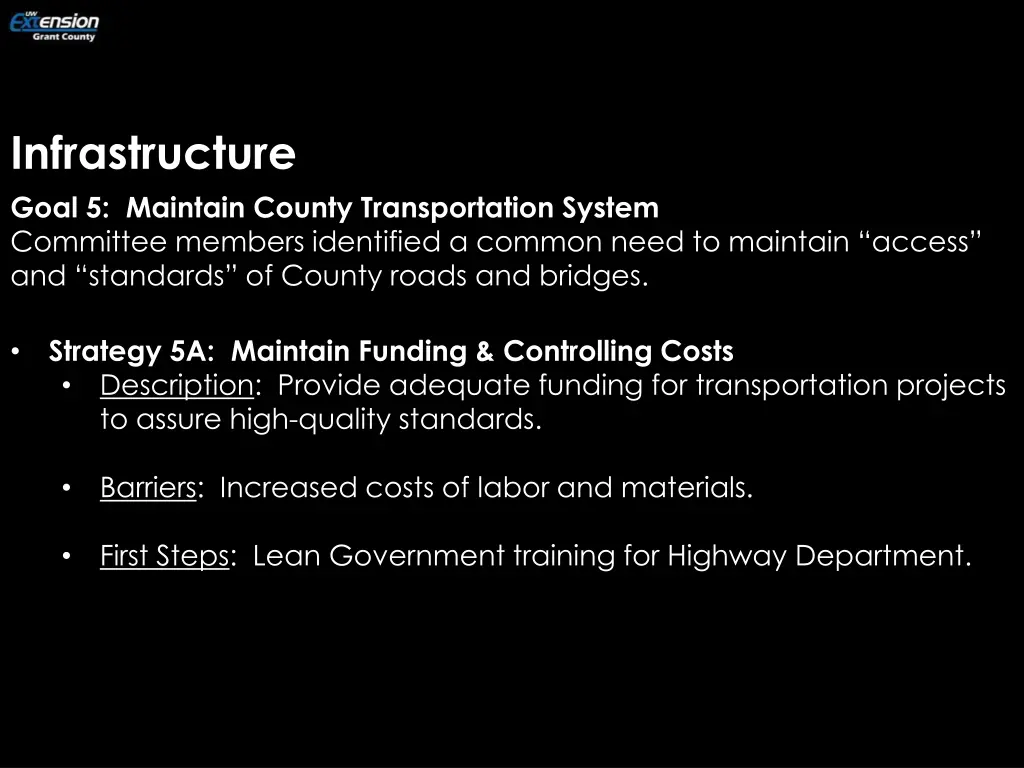 infrastructure goal 5 maintain county