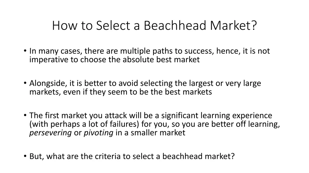 how to select a beachhead market 1