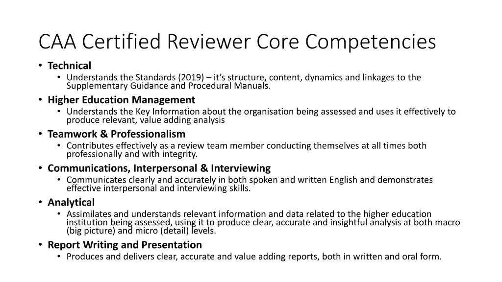 caa certified reviewer core competencies