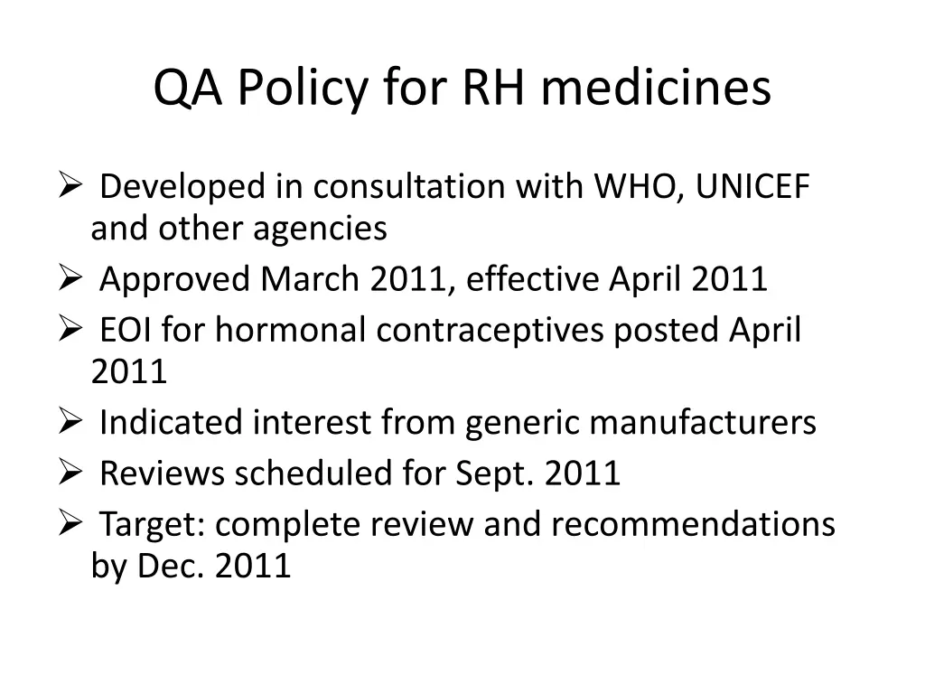 qa policy for rh medicines