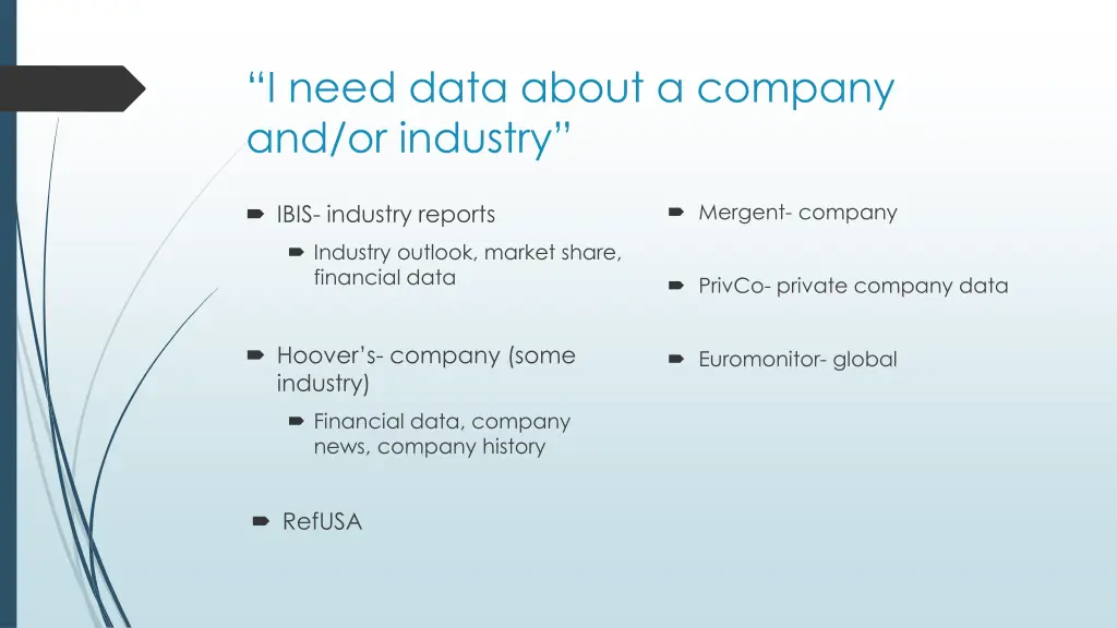 i need data about a company and or industry