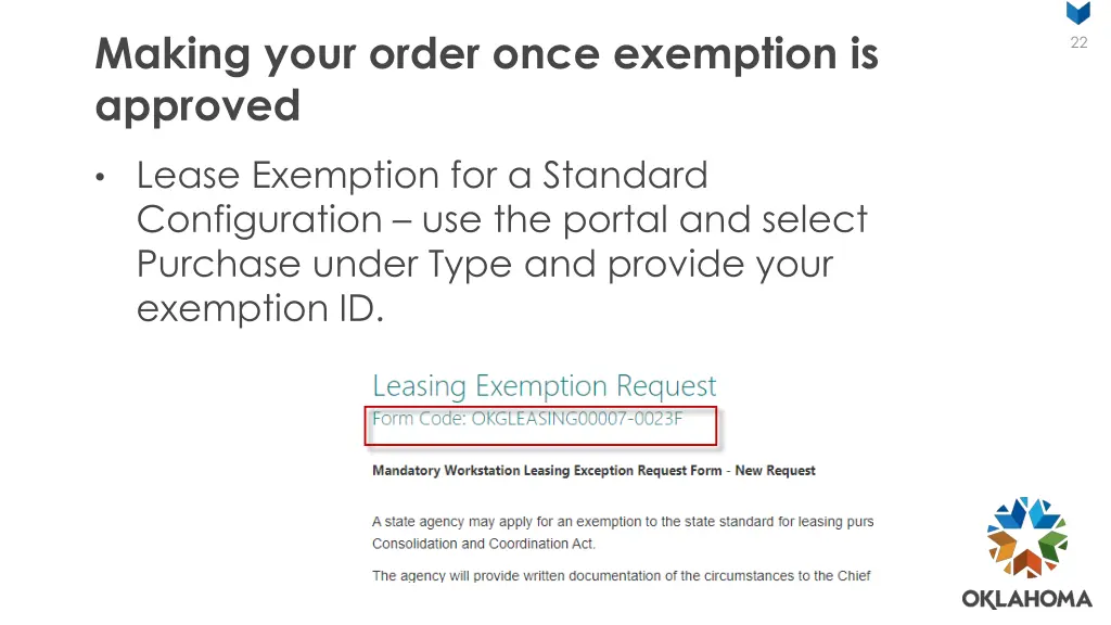 making your order once exemption is approved