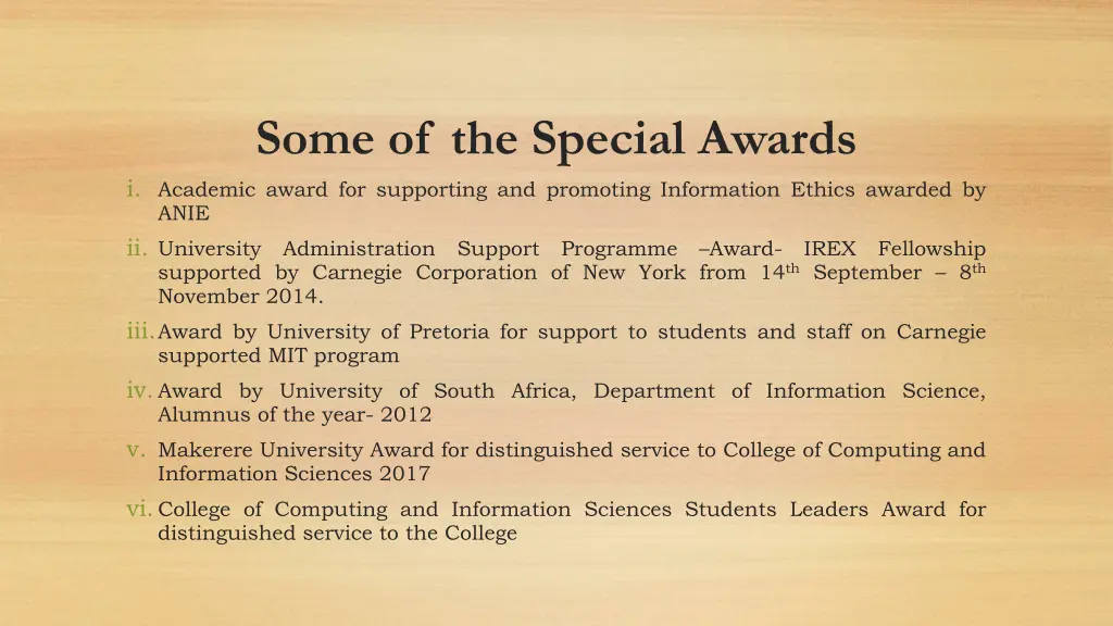 some of the special awards i academic award