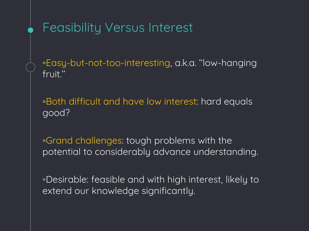 feasibility versus interest