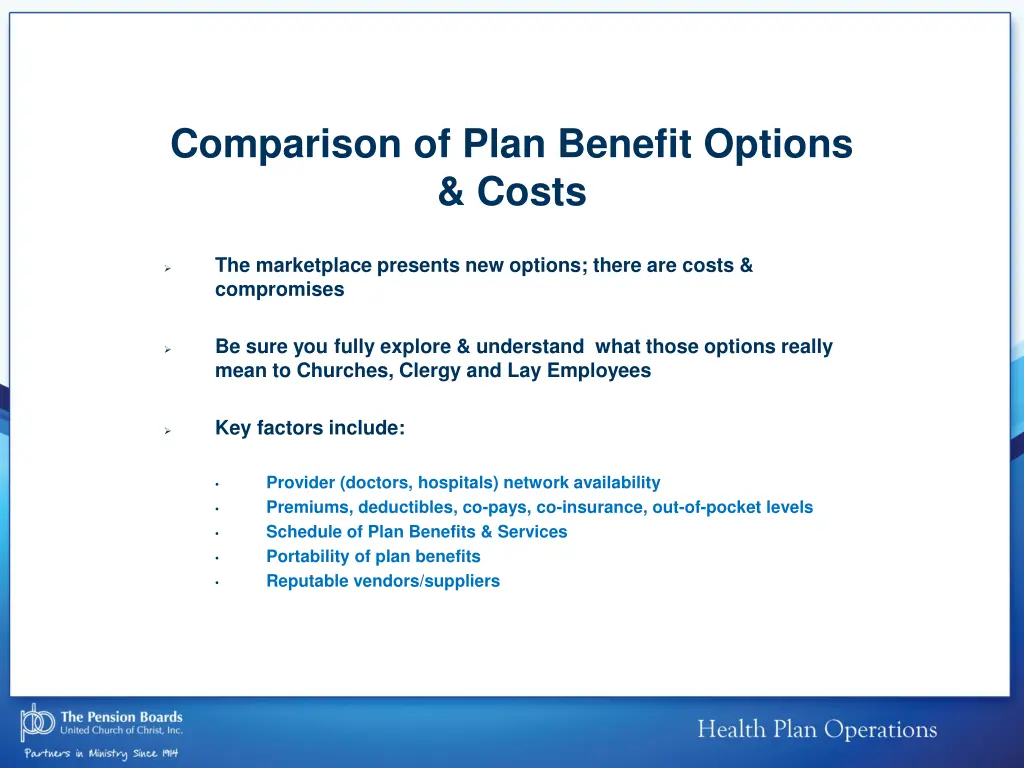 comparison of plan benefit options costs