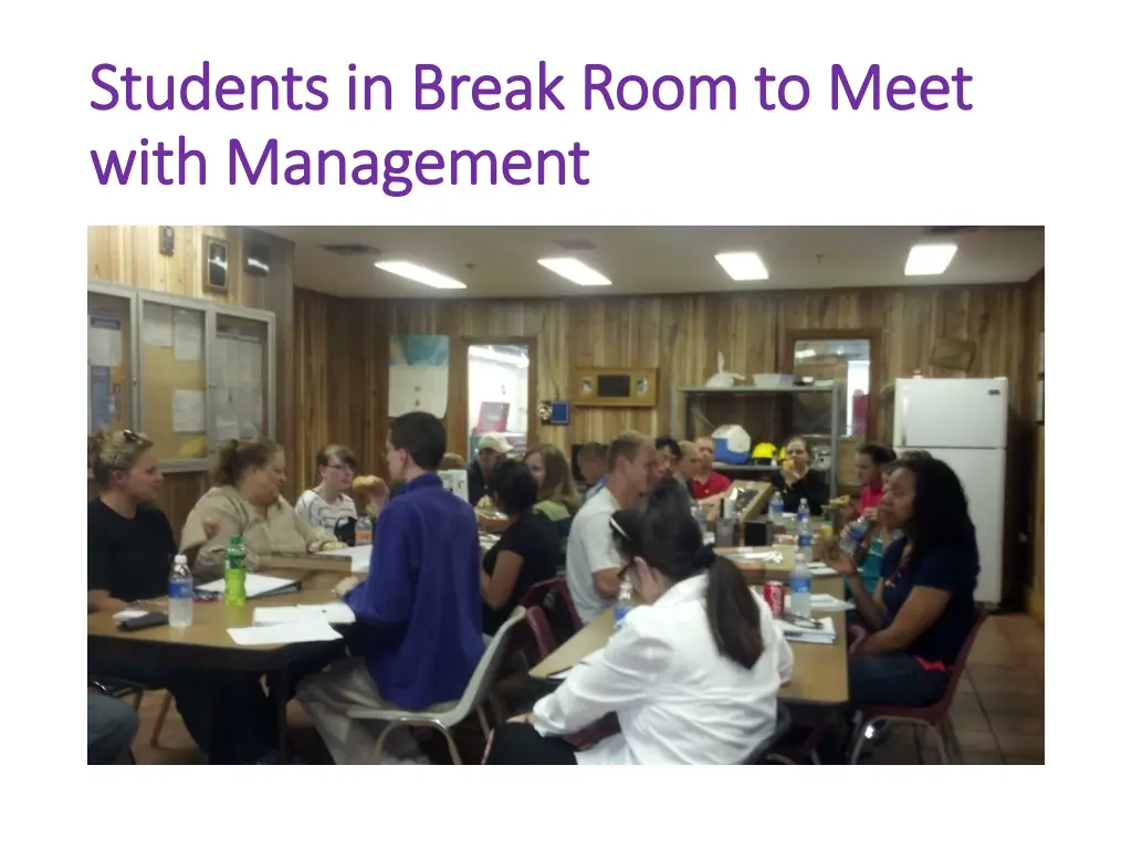 students in break room to meet students in break