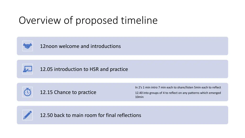 overview of proposed timeline