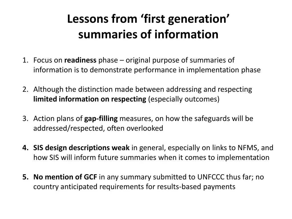 lessons from first generation summaries