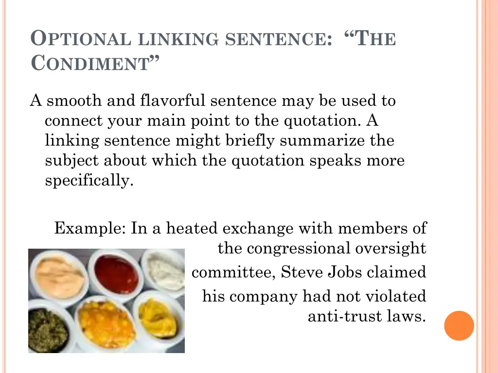 o ptional linking sentence t he c ondiment