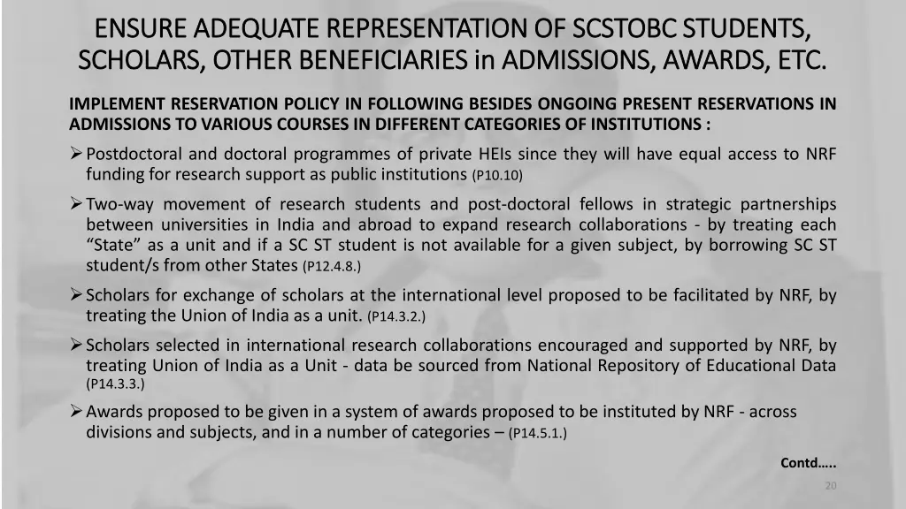 ensure adequate representation of scstobc