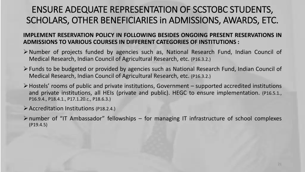 ensure ensure adequate representation of scstobc