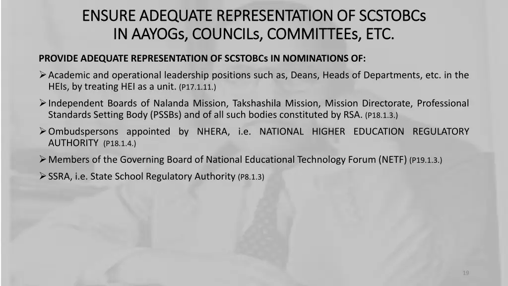 ensure ensure adequate representation of scstobcs 2