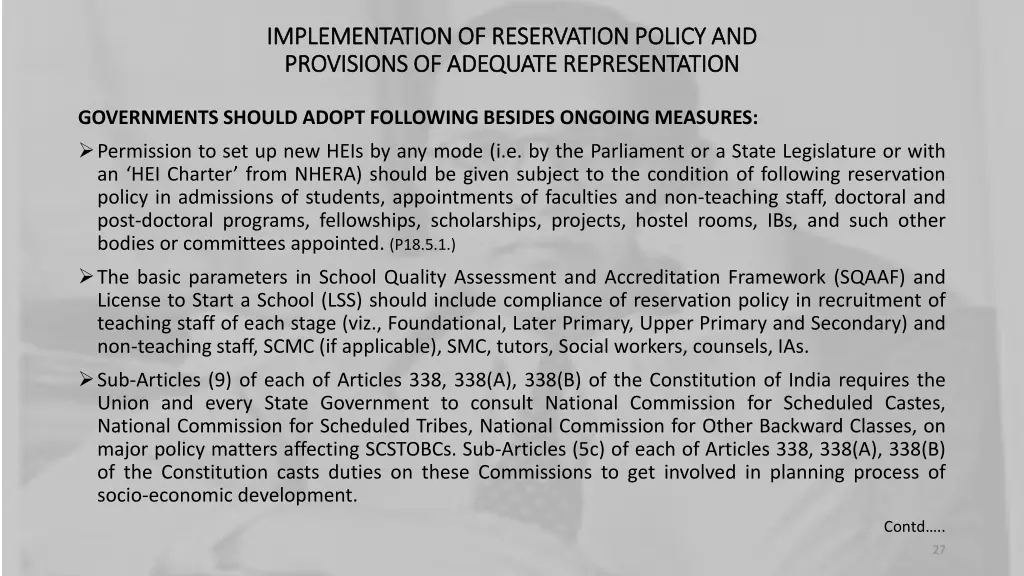 implementation of reservation policy