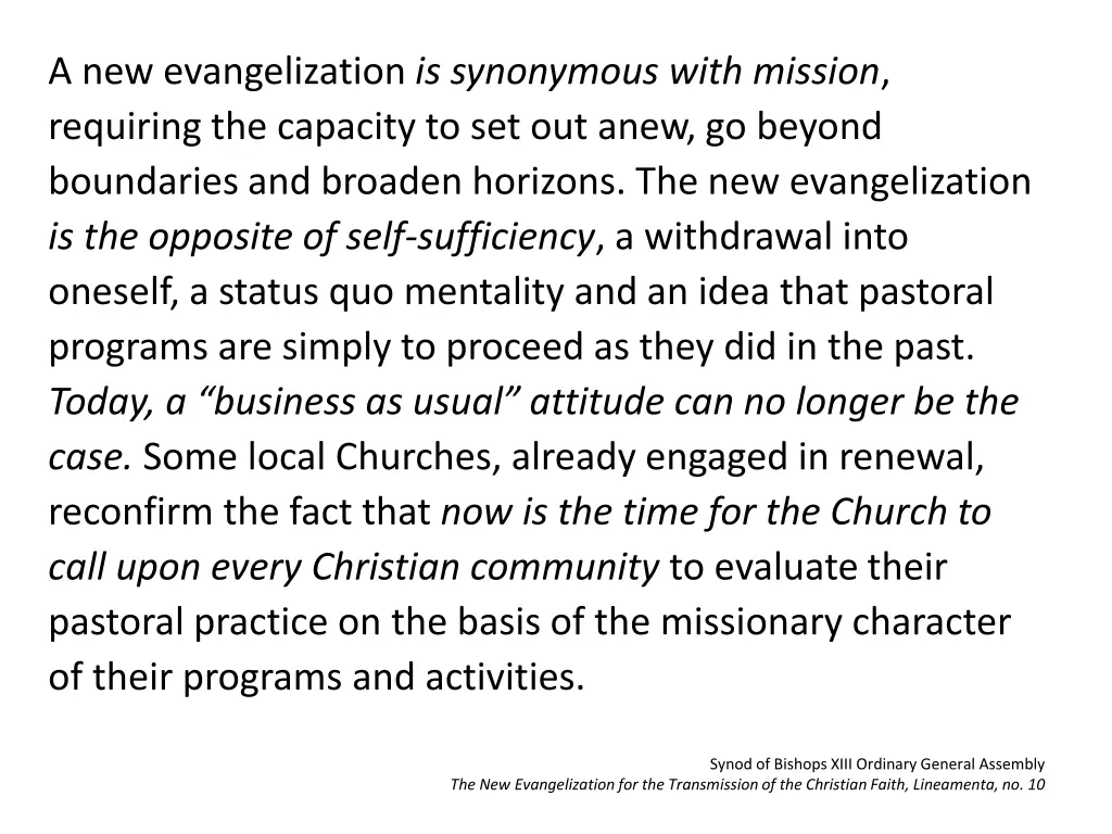 a new evangelization is synonymous with mission