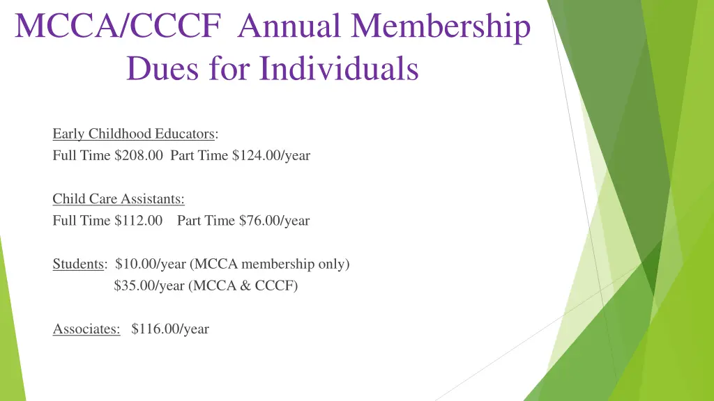 mcca cccf annual membership dues for individuals