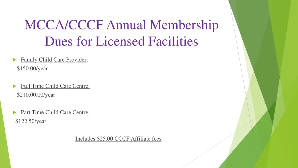 mcca cccf annual membership dues for licensed