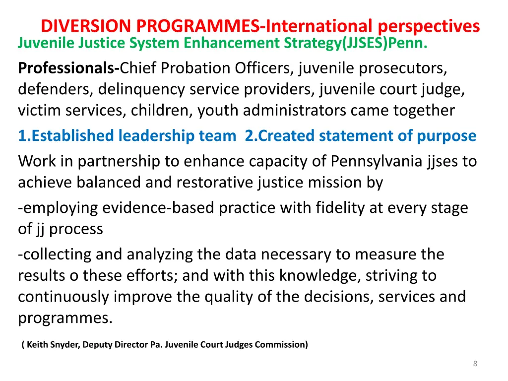 diversion programmes international perspectives