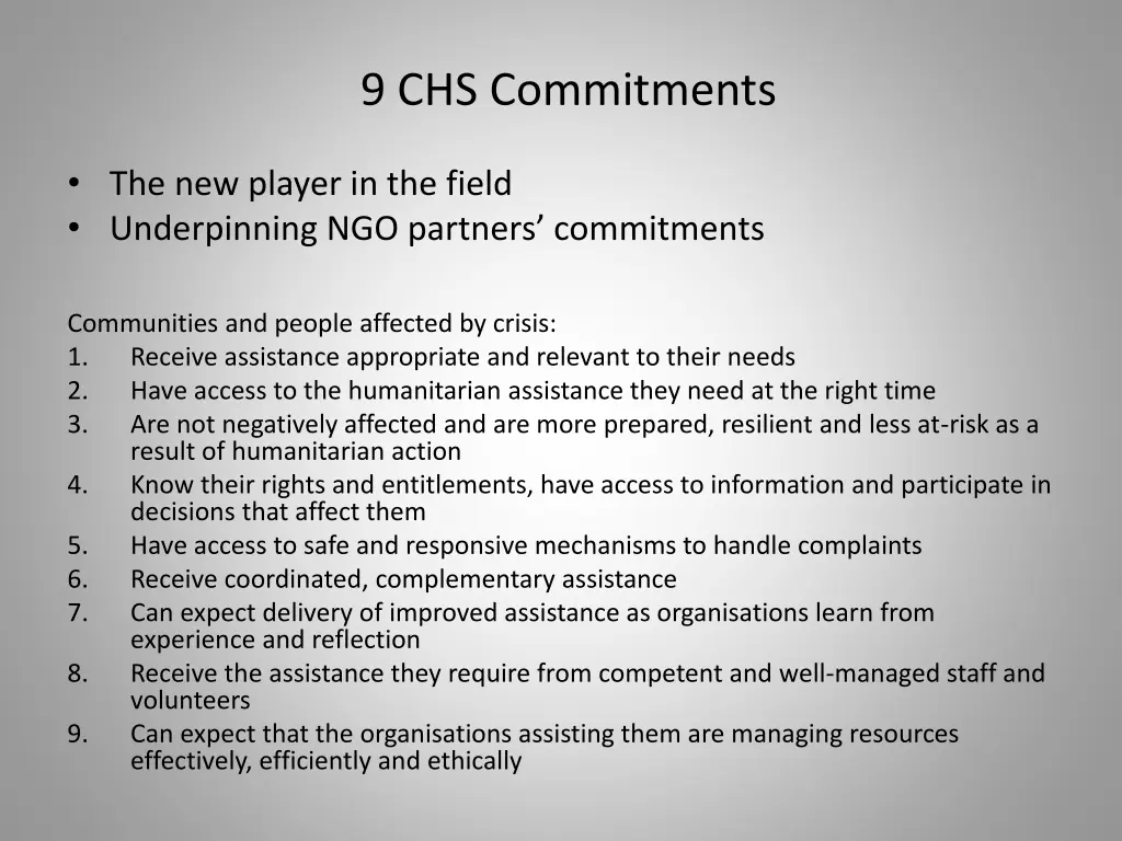 9 chs commitments