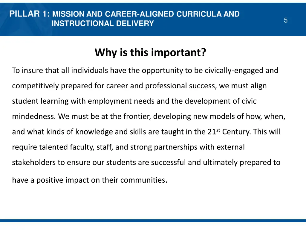 pillar 1 mission and career aligned curricula