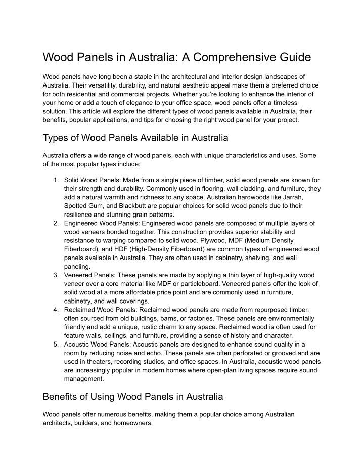 wood panels in australia a comprehensive guide