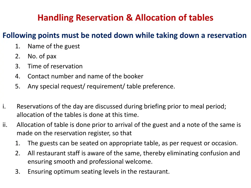 handling reservation allocation of tables