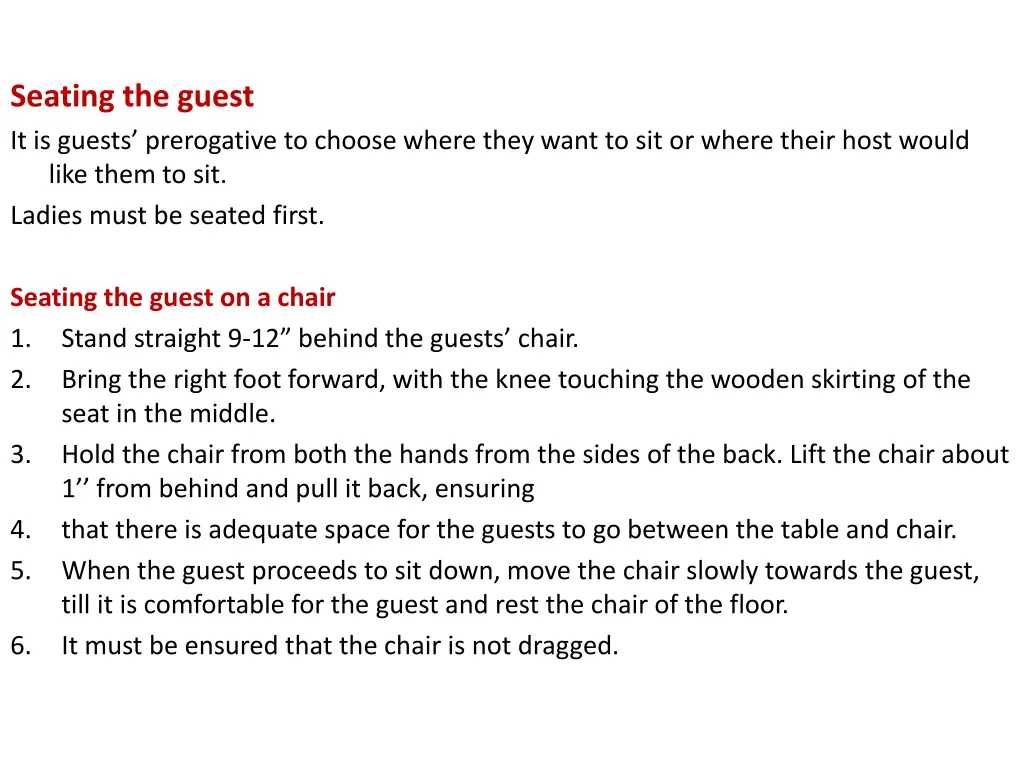 seating the guest it is guests prerogative