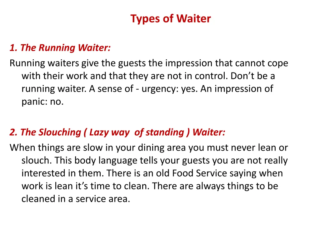 types of waiter