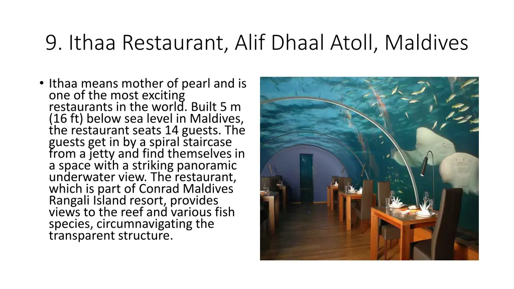 9 ithaa restaurant alif dhaal atoll maldives