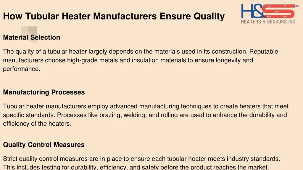 how tubular heater manufacturers ensure quality