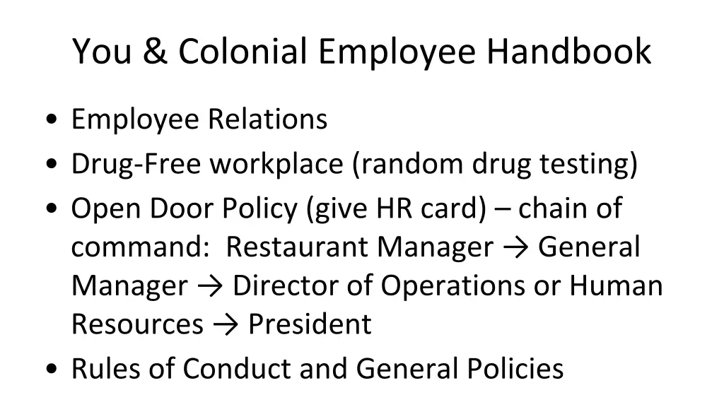 you colonial employee handbook 1